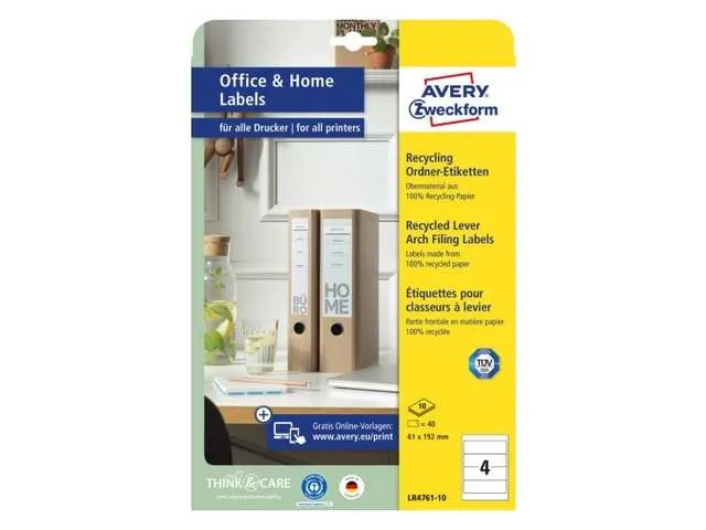 Etiquettes blanches pour dos de classeur larges, 61x192mm 10 feuilles,