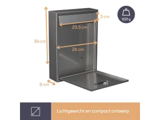 Brievenbus Ibiza Inox Grijs met naamplaatje incl. 2 sleutels 36x26x8cm - 11