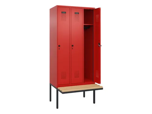 locker met bank,HxBxD 2120x900x815mm,3vak,vak B 300mm,draaigrendel