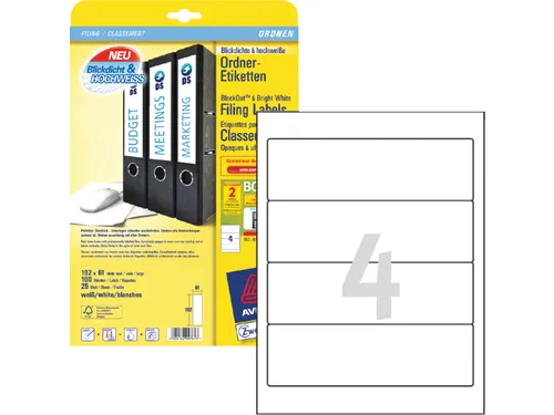 Avery L4761-25 Rugetiket 61x192mm Zelfklevend Wit 100 stuks