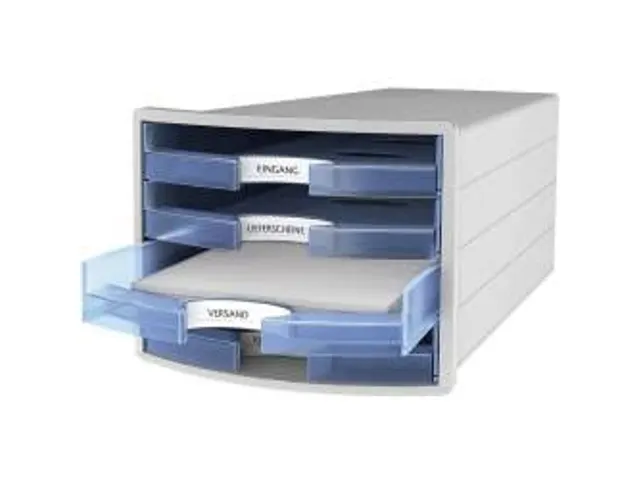 Module tiroirs HAN Impuls 4 tiroirs ouverts bleu transparent