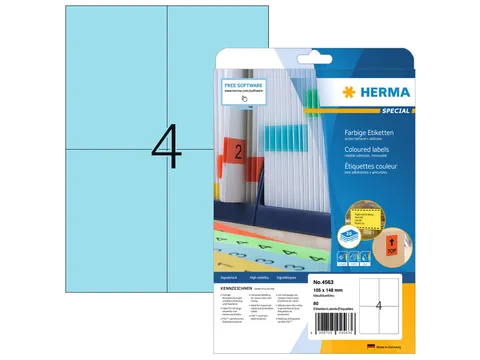 HERMA 4563 Verwijderbare etiketten A4 105x148mm Blauw 80 stuks