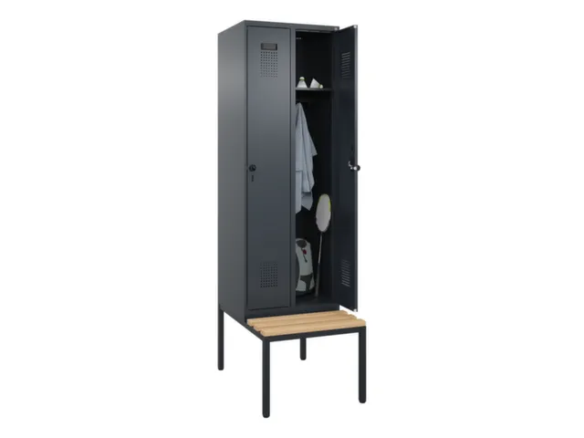 locker met bank,HxBxD 2120x600x815mm,2vak,vak B 300mm,draaigrendel