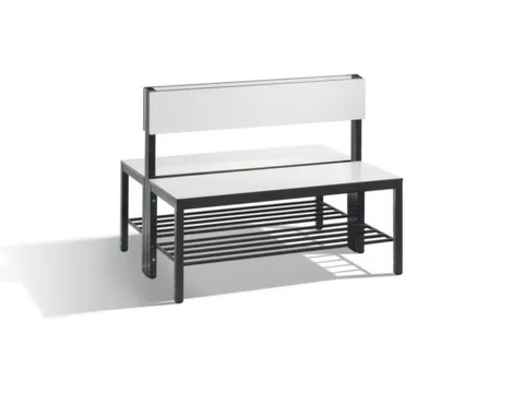 omkleedbank,HxLxD 796x1000x760mm,HPL wit,frame staal RAL7021,leuning