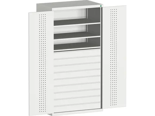 systeemkast HxBxD 2000x1050x650mm 3xStalen bodem 9laden Ral7035