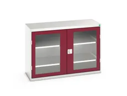 vitrinekast 900x1300x550mm 2xStalen bodem romp RAL7035 front RAL3004