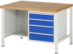 werkbank,HxBxD 840-1040x1250x900mm,beukblad,draagverm. 1250kg,4voeten