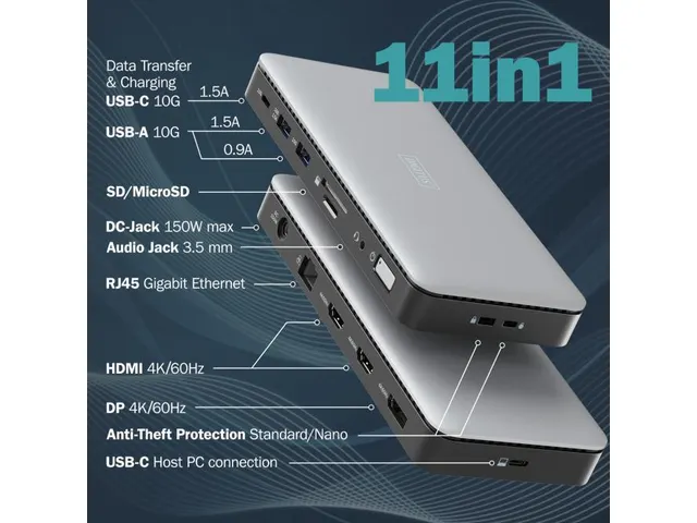 DIGITUS USB-C Docking Station 11 poorten Grijs