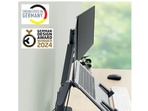 Monitor- en laptoparm Leitz Ergo ruimtebesparend dubbel donkergrijs
