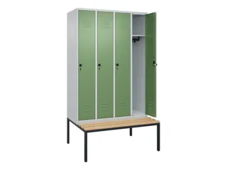 locker met bank,HxBxD 2120x1200x815mm,4vak,vak B 300mm,draaigrendel - 2
