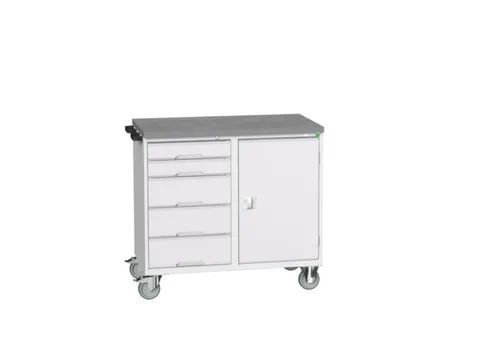 montagetafel 980x1050x600mm linoleumblad 5 laden kast front RAL7035