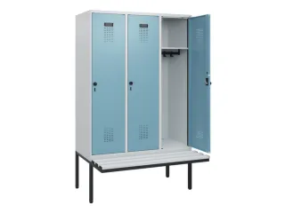 locker met bank,HxBxD 1950x1200x815mm,3vak,vak B 400mm,draaigrendel - 1