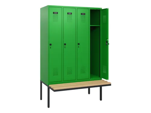 locker met bank,HxBxD 1950x1200x815mm,4vak,vak B 300mm,draaigrendel