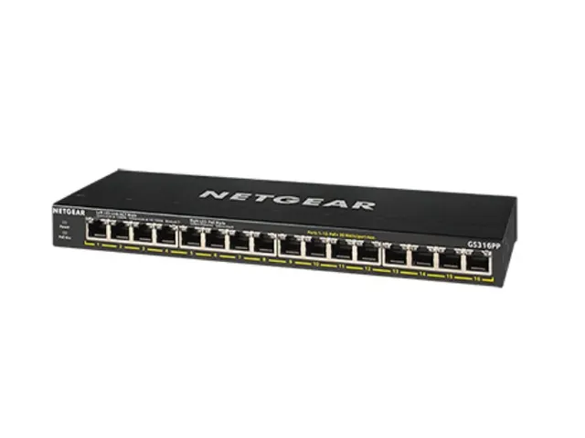 Netgear GS316PP 16-Port Gigabit Hi-Power PoE+ Unmanaged Switch Zwart
