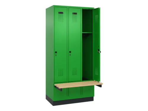 locker met bank,HxBxD 1950x900x815mm,3vak,vak B 300mm,draaigrendel