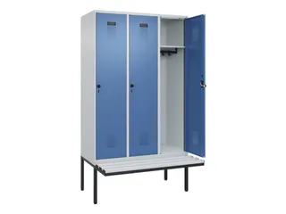 locker met bank,HxBxD 2120x1200x815mm,3vak,vak B 400mm,draaigrendel - 1