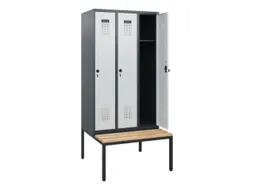 locker met bank,HxBxD 1950x900x815mm,3vak,vak B 300mm,draaigrendel