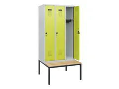 locker met bank,HxBxD 1950x900x815mm,3vak,vak B 300mm,draaigrendel