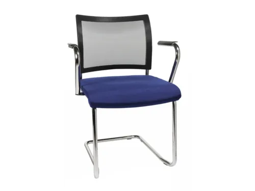 Bezoekersstoel Zitting Blauw Stof Netrug Zwart Armleuningen Sledeframe