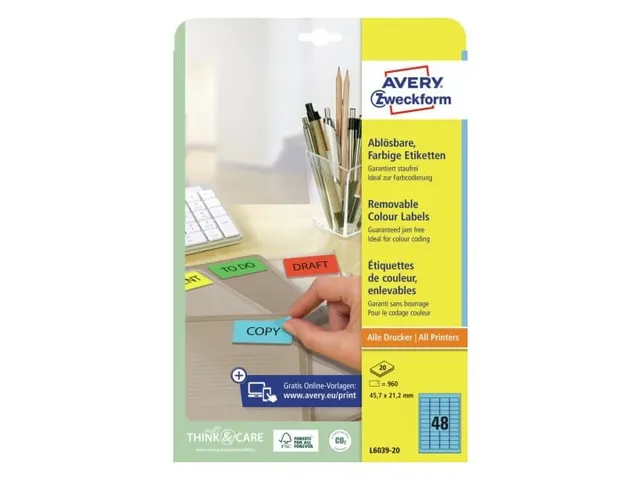 Etiquette Avery ILC 47,7x21,2mm bleu 20 feuilles 48 et. par feuille