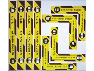 Sticker Waarschuwing Tekst: A.U.B. 1,5m Afstand Houden Geel/Zwart - 1