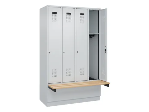 locker met bank,HxBxD 1950x1200x815mm,4vak,vak B 300mm,cilinderslot