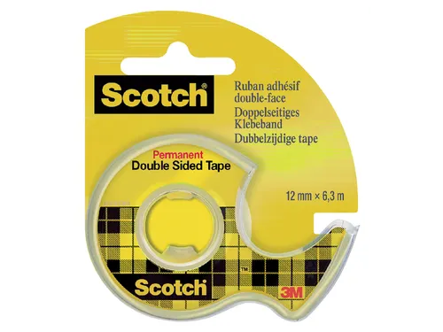 Plakband Scotch 665 12mmx6.3m dubbelzijdig + afroller