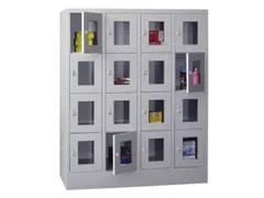 lockerkast,HxBxD 1518x1200x500mm,4x4vakken,RAL7035,front RAL5010