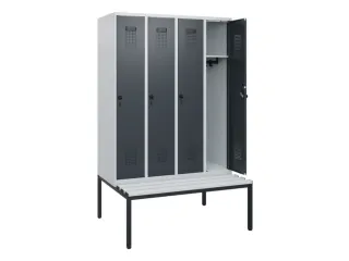locker met bank,HxBxD 1950x1200x815mm,4vak,vak B 300mm,draaigrendel - 1