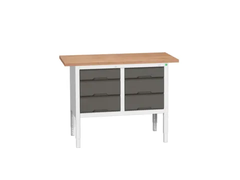werkbank,HxBxD 830-930x1250x600mm,multiplexblad,uitrusting: 6lades