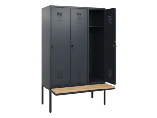 locker met bank,HxBxD 1950x1200x815mm,3vak,vak B 400mm,draaigrendel - 1