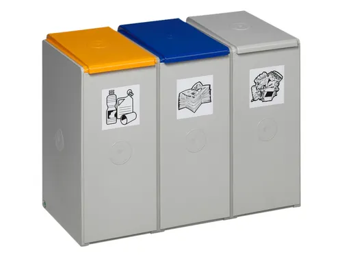 Afvalverzamelaar 3-voudig moduul HxBxD 570x760x405mm 40 liter grijs