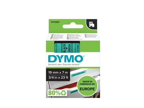 Labeltape Dymo 45809 D1 S720890 19mmx7m zwart op groen