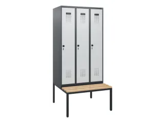 locker met bank,HxBxD 1950x900x815mm,3vak,vak B 300mm,draaigrendel - 2