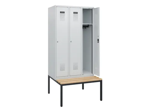 locker met bank,HxBxD 1950x900x815mm,3vak,vak B 300mm,cilinderslot