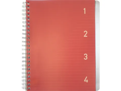 Cahier à spirales Kangaro ligné 4 intercalaires A5 rouge 4pcs
