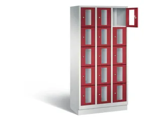 Lockerkast 1800x900x500mm 3x5 vakken Cilinderslot, Sokkel, RAL3003 - 1