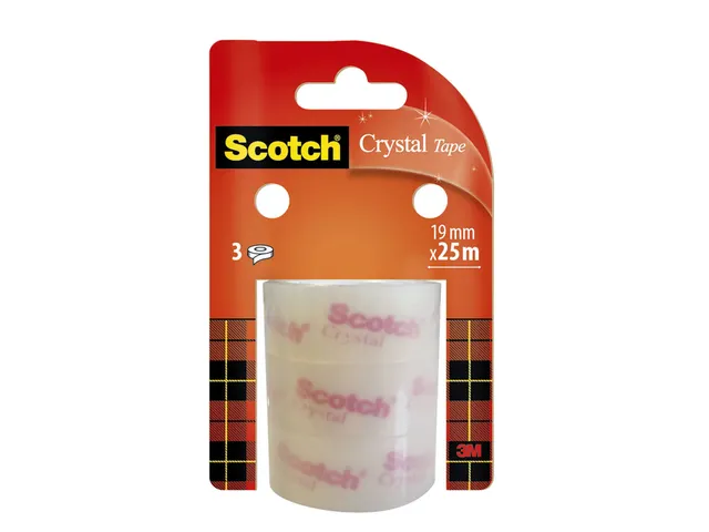 Plakband Scotch Crystal 19mmx25m transparant helder 3 rollen