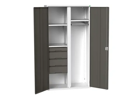 Locker 2000x1050x550mm 3 vakken, lade, dubbele vleugeldeur, RAL7016