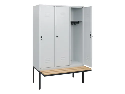 locker met bank,HxBxD 1950x1200x815mm,3vak,vak B 400mm,draaigrendel