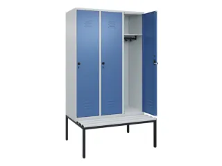 locker met bank,HxBxD 2120x1200x815mm,3vak,vak B 400mm,draaigrendel - 2