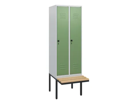locker met bank,HxBxD 1950x600x815mm,2vak,vak B 300mm,draaigrendel
