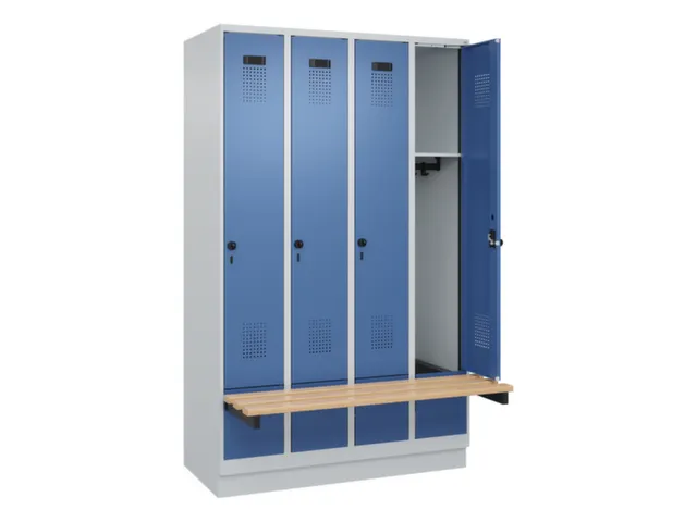 locker met bank,HxBxD 1950x1200x815mm,4vak,vak B 300mm,draaigrendel