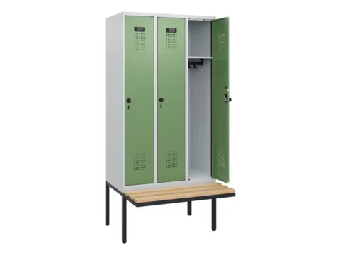 locker met bank,HxBxD 1950x900x815mm,3vak,vak B 300mm,draaigrendel
