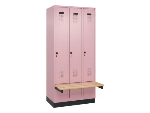 locker met bank,HxBxD 1950x900x815mm,3vak,vak B 300mm,draaigrendel
