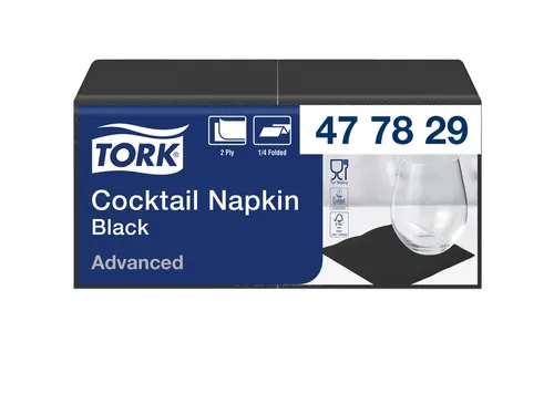 Servetten Tork 477829 Cocktail 2-laags 24x24cm zwart 1/4 vouw 200st.
