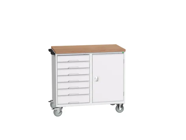 montagetafel 980x1300x600mm multiplexblad 7 laden kast front RAL7035