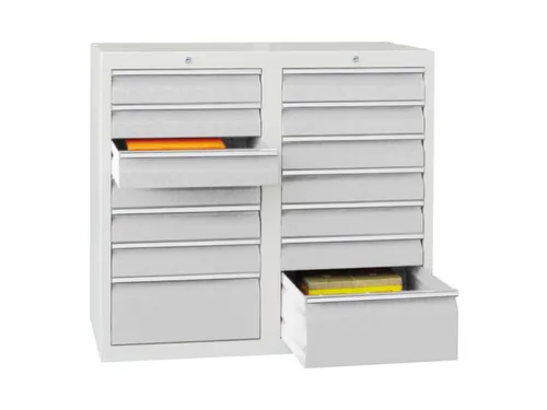 ladekast HxBxD 900x1000x500mm 14laden RAL7035 front RAL7035