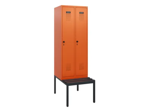 locker met bank,HxBxD 1950x600x815mm,2vak,vak B 300mm,draaigrendel