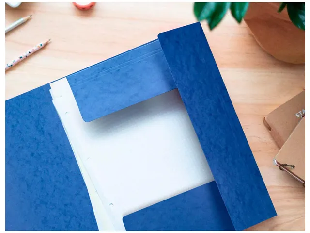 Elastomap A4 Met 3 Kleppen Karton Blauw Voor 200 Vel Pak 10 Stuks